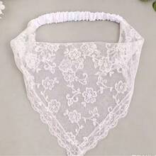 1pc Fashion Off-White Mesh Lace Flower Pattern Sweet Vacation Seaside Beach Lace Triangle Towel Hair Accessories Women's Wedding Party Hair Headwear - White - View 3