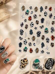 Beautizon Nailartlab 金屬飾邊豹紋美甲貼紙，不對稱蛇紋牛紋愛心星星裝飾貼紙，美式西部牛仔復古風美甲貼花，適合女性與女孩 DIY 美甲裝飾 - 彩色 - 查看 5