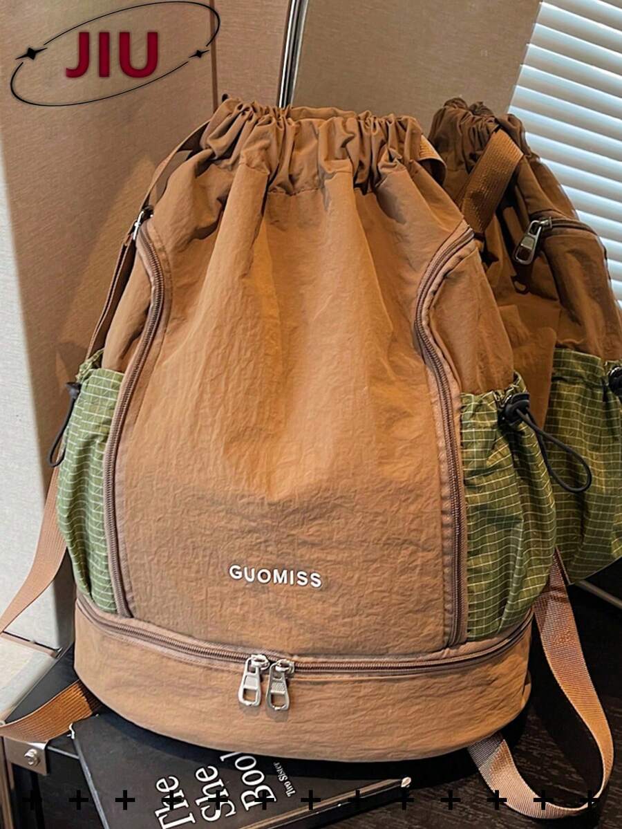戶外運動格紋尼龍女款後背包，輕量鞋袋健身包，大容量多口袋旅行包，大容量極簡學生後背包，適合學生、護理師、教師、商務人士，適用旅行、度假、出差、日常通勤、購物、辦公、約會、登山、訓練、工作，生日禮物、節日禮物