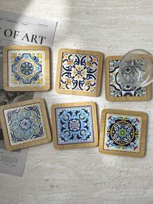 Sicilian Vintage Floral Tile Pattern Thickened MDF Material Embossed High-Definition Printed Square Heat-Insulating Coaster Placemat Suitable For Home Daily Use And Holiday Birthday Gift, Travel Souvenir Gift - Multicolor - View 6