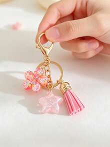 New Demon Eye Pink Heart Resin Keychain Flower Pendant DIY Bag Charm Decoration Best Friend Women's Keychain Gift - Multicolor - View 6