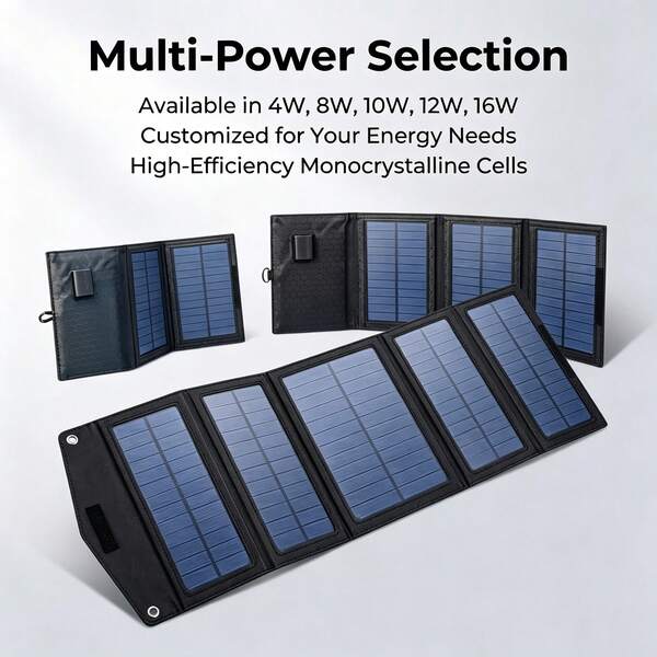 Cargador solar plegable portátil, células solares monocristalinas, múltiples potencias de 4W-16W, cargador solar para exteriores para teléfono, equipo de camping