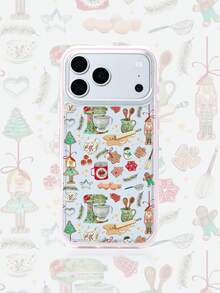 1pc Pink Frame Transparent Minimalist Lens Protection Anti-Drop Anti-Collision Christmas Gingerbread Man Egg Pattern Phone Case Personalized Suitable For IPhone 16 Pro Max/17/16/15/14/13/12/11 Protective Case Air Suitable For Samsung Series - Multicolor - View 1