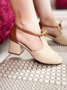 Lola MF Sandal | 4.5cm Block Heel | Exclusive Design | True To Size | Premium Comfort Insole - Apricot - View 5