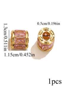 1 Buah Manik-Manik Silinder Lubang Besar Stainless Steel Berlapis Emas 18K dengan Manik-Manik Spacer Rhinestone untuk Gelang dan Kalung, Kit Pembuatan Perhiasan DIY - titisan - View 9