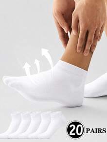 20 Pairs Men's Solid Color No-Show Socks, Moisture-Wicking Breathable Comfortable Invisible Socks, Suitable For Daily Wear And Sports - White - View 6
