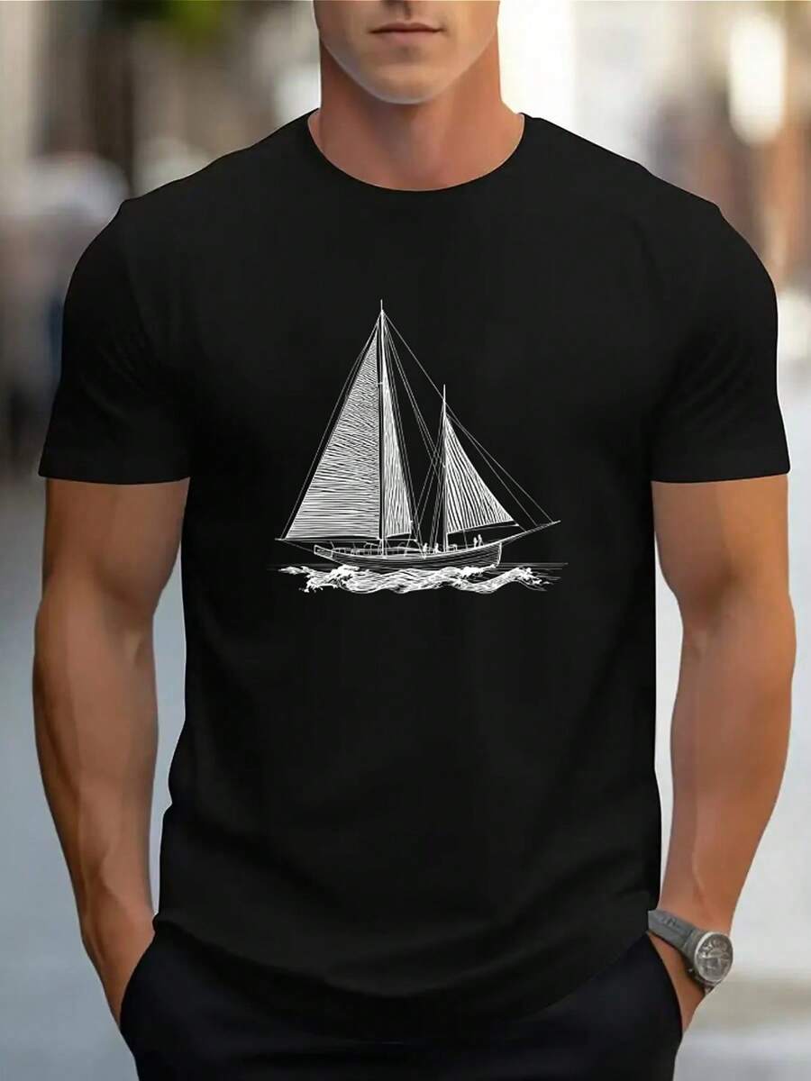 Summer, Men's Sports T-Shirt, Slightly Elastic Knitted Fabric, Printed T-Shirt, Regular Fit, Slightly Elastic Fabric, T-Shirt