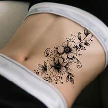 1Pc Washable Temporary Tattoo, Vivid Red Ink Flower Minimalist Design, Suitable For Daily Use - Brown - View 4