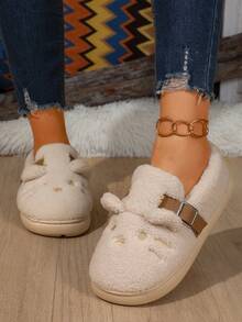 1 Pair Women Beige Casual Closed Toe Shoes Cartoon Pattern Adjustable Strap House Footwear - Beige - View 6
