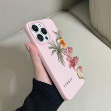 1件極簡夏季椰子樹粉色海龜花卉圖案手機殼，液態矽膠大孔防震軟殼保護套，適用於 /Apple 11/12/13/14/14 Plus/15/15 Plus/16/16 Plus/17/17 Pro 及更多機型 - 彩色 - 查看 4