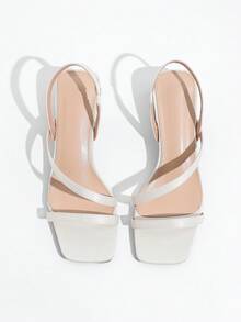 Sandalias de mujer con punta cuadrada francesa y tacón grueso, punta abierta, tacón medio, unicolor, sandalias de moda minimalista de verano, forro suave, tacón grueso cómodo con soporte estable, fáciles de poner, múltiples opciones de colores frescos, adecuadas para el uso diario, viajes, citas, combinando con faldas, vestidos, pantalones largos, alargando las líneas de las piernas, sandalias de mujer suaves, elegantes y versátiles - Albaricoque - Ver 5