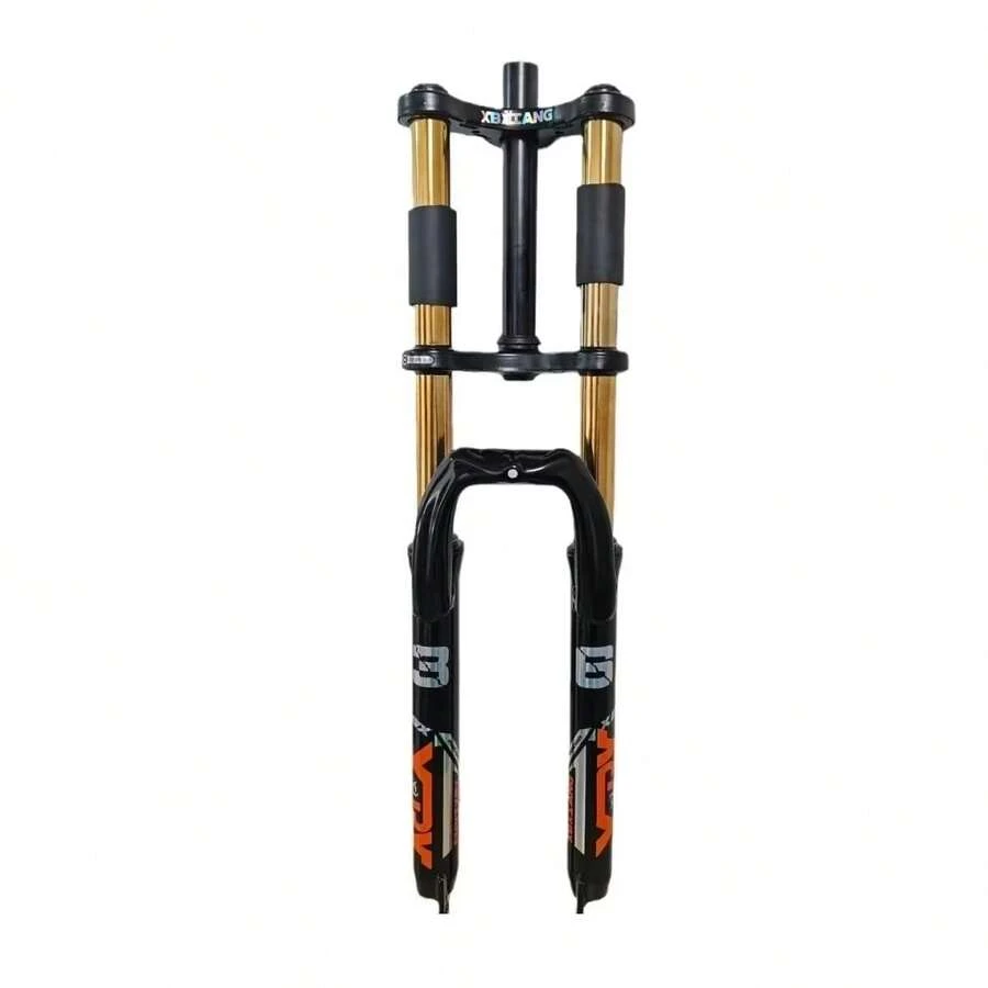 26/27.5 Mountain Bike Double Shoulder Fork, Oil Spring Suspension, 28.6mm X 220mm Steerer, 130mm Travel, 34mm Leg, QR 100mm - 27.5 Inches (YELLOW) - View 1