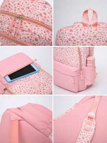 Nuevo Set de Mochila de 3 Piezas con Estampado de Leopardo en Bloques de Color, Mochila Escolar de Gran Capacidad y Ligera para Estudiantes con Estuche para Lápices y Bolsa de Almuerzo, Mochila Casual para Viajes al Aire Libre, Desplazamientos y Estudio para Estudiantes de Secundaria - Multicolor - Ver 9