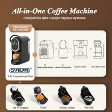 CAFELFFE 4-In-1 Capsule Coffee Machine | One-Touch Brewing | 20 BAR | Hot & Cold Brewing | Compatible With D*|N*|K* Capsules | ESE | Ground Coffee | Visible LCD Panel | 7-Level Water Adjustment | 600ml Removable Water Tank | - UK Plug(220-240V) - View 8