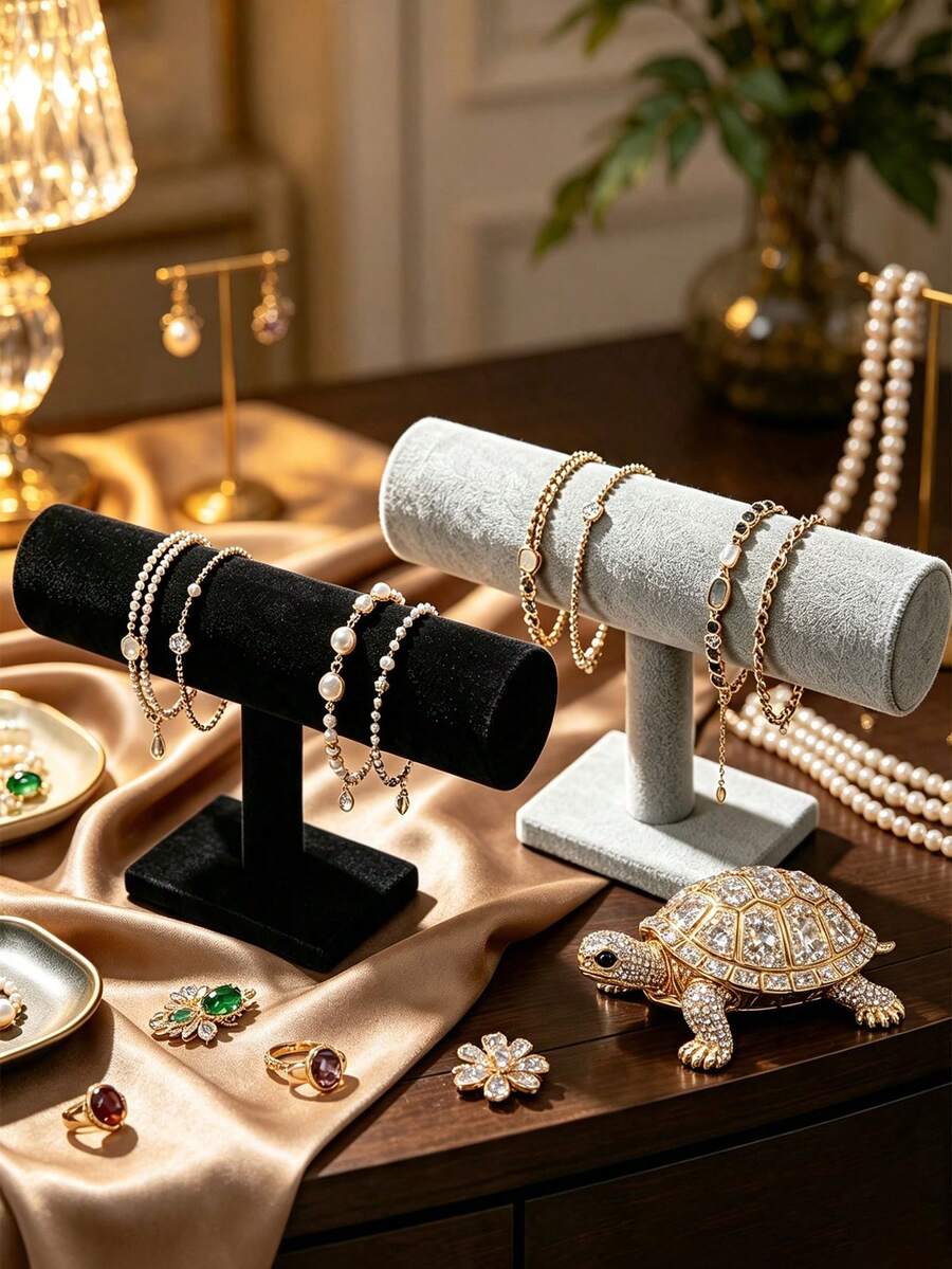 1pc, T-Shaped Flocked Display Stand, Specially Designed For Bracelets, Bangles, Watches And Other Jewelry. Soft And Delicate Surface, Not Only Anti-Slip But Also Anti-Scratch - Multicolor - View 1