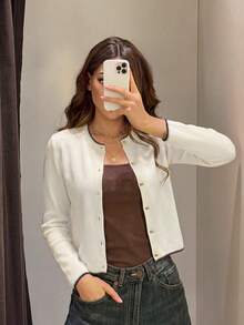 Women's Elegant Apricot Knit Cardigan, Autumn/Winter Style, Metal Button Sweater Top, Suitable For Work Commute, Outings And Holiday Wear - Apricot - View 3
