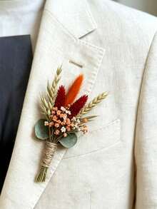 12/8/1 Handmade Mini Artificial Flower Bouquet, Suitable For Autumn/Winter Wedding Decoration, Men's Boutonniere, Table Centerpiece Decoration, Birthday Cake Decoration, Christmas/Halloween Gift Packaging, Eucalyptus, Baby's Breath, Rabbit Tail Grass - G218 - View 5