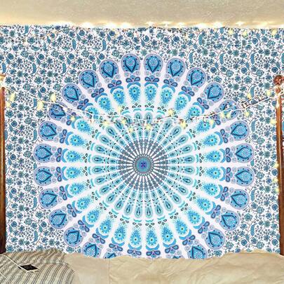 Bless International hippie bohemisk påfågelmandala-väggbonad – himmelsblå påfågeldesign