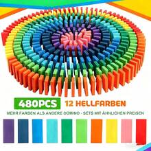 480pcs Colourful Dominoes Wooden Building Block Kits Stacking Racing Game Building Board Game Family Play Racing Educational Toys Christmas Birthday Gift - Multicolor - View 2