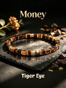 1pc "Wealth-Attracting" Tiger Eye Energy Stone Bracelet, Meaningful Good Luck Amulet Men's Jewelry Gift - Multicolor - View 1