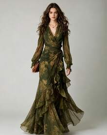 Women Long Dresses - Dark Green - View 1