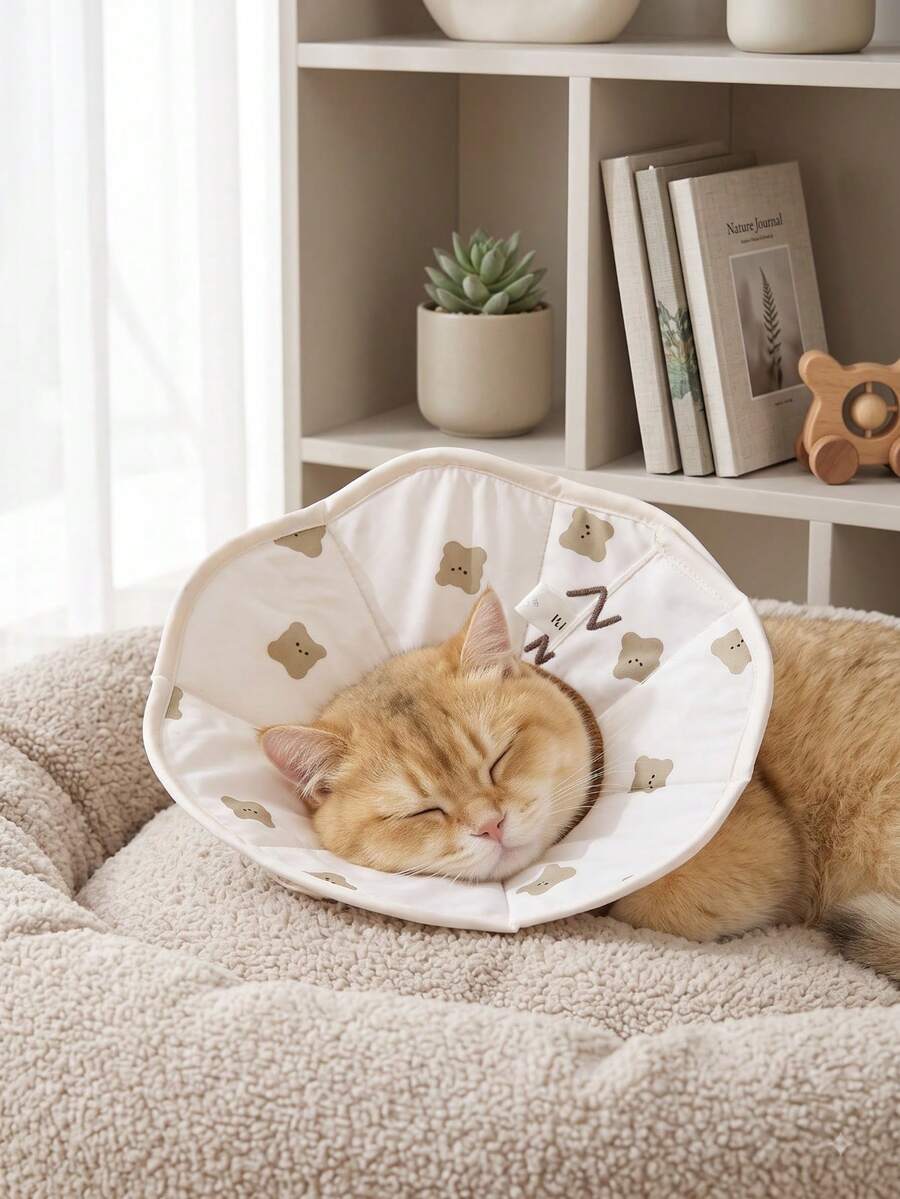 1pc Adjustable Pet Recovery Elizabeth Collar, Waterproof Double-Sided Print, Anti-Lick Anti-Scratch Post-Surgery Protection Collar, Suitable For Cats And Dogs, Cute Cat Supplies - Multicolor - View 1