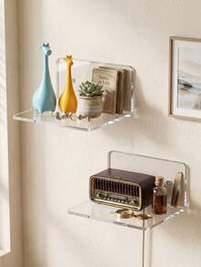 2/1pc Small Acrylic Wall-Mounted Shelf - Wall-Mounted Plant Hanging Display Rack, Bedroom Adhesive Storage Shelf, Transparent Toy Display Rack, Transparent Acrylic Floating Wall-Mounted Shelf, Mini Transparent Display Rack, Suitable For Bedroom, Office And Living Room, Small Floating Storage Shelf, Suitable For Smart Speakers, Monitors And Clocks And Other Items. - Multiple Styles - View 5