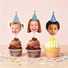 Personalized Face Cupcake Toppers, Customized Photo Hollow Cake Picks, Adult Family Pet Lover Birthday Party Decor, Fun Milestone Celebration Cupcake Decorations, Unique Party Favors, Custom Cake Decor Supplies - H-photo Cupcake Labels - View 7