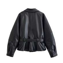 Women's New Autumn Fashion Urban Modern Style PU Leather Belt Waist Jacket Black Fall - Black - View 3
