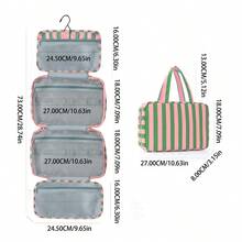 Tas Perlengkapan Mandi Lipat Bergaris yang Dipersonalisasi dengan Gantungan, Tas Kosmetik Portabel Multi-Kompartemen Kapasitas Besar, Hadiah Ideal - MultiWarna - View 4