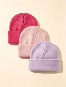 1pc/2pcs/3pcs Solid Color Children's Knitted Baby Hat, Suitable For 3-8 Years Old Boys And Girls, Autumn/Winter Outdoor Travel, Infant Warm Hat - Multicolor - View 22