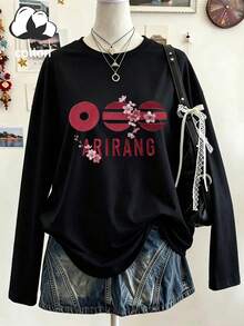 Plus Size Black Loose Fit T-Shirt, Regular Length Knit Round Neck Top, Casual Wear Vacation - Black - View 11
