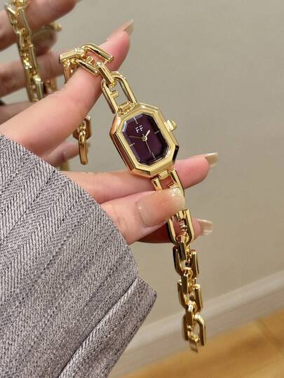 1 Buah Jam Tangan Gelang Elegan dengan Emas untuk Wanita, Kecil, Tahan Lama dan Modis dengan Tampilan Persegi, Hadiah Menawan untuknya, Cocok untuk Penggunaan Sehari-hari.