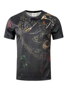 Men's Warrior 3D All-Over Print T-Shirt, Mexican Snake Chichen Itza Pattern Crew Neck Short Sleeve Shirt Sports Summer - Multicolor - View 2