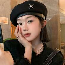 Sweet Metal Four-Pointed Star Beret Hat For Women, Autumn/Winter Face-Slimming Vintage Painter Hat, Wool Felt With Leather Brim, Korean Style Newsboy Cap, Daily Versatile Fashion Octagonal Hat - Butterfly - View 1