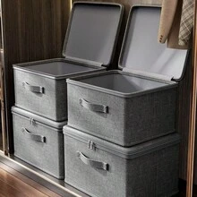 Fabric Storage Box, Foldable Fabric Box With Lid, Suitable For Clothes, Toys, And Home Storage, Cotton And Linen Material, Bedroom Storage Organizer - Grey - View 2