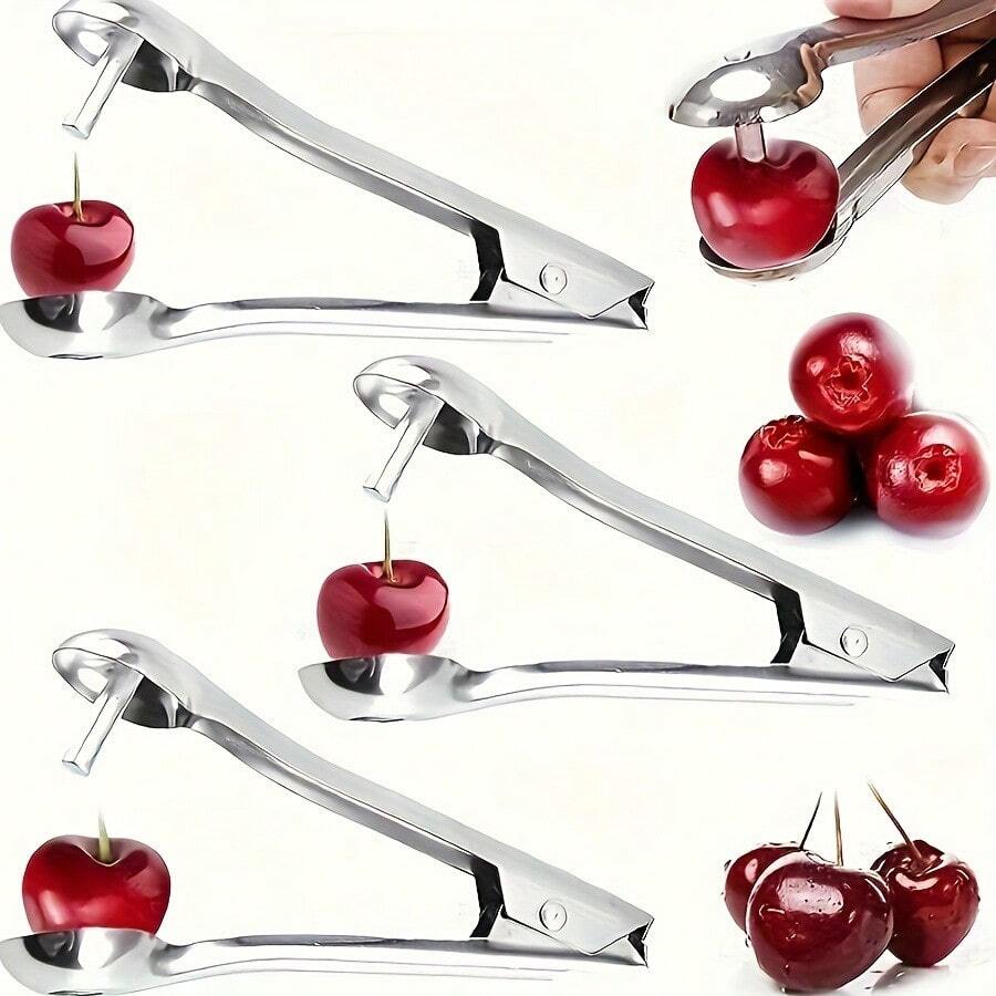 Stainless Steel Cherry Pitter, Reusable Manual Power Fruit Pitter, Suitable For Cherries, Dates And Other Fruits - Perfect For RV Camping, Outdoor Cooking And Home Kitchen Use. Ergonomically Designed Cherry Pitter, Durable And Long-Lasting, Essential Kitchen Tool - Multicolor - View 1