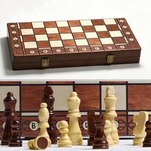 1 Set Wooden Chess Set International Board Vintage Carved Pieces 15inch Retro Vintage Chessboard With Coordinates, Portable Travel Strategy Game Gift For Adults - Multicolor - View 7