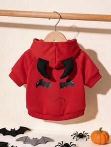 LUCKIE LABO 1 buah Baju Sweatshirt Hewan Peliharaan Motif Tanduk Setan & Ekor Kelelawar Halloween yang Lucu, Anti Kutu, Mengurangi Kerontokan Bulu, Terisolasi & Bernapas, Cocok untuk Anjing dan Kucing Kecil & Besar, Dalam & Luar Ruangan - Merah - View 3