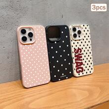 3pcs Black & White Polka Dot Pattern, Large Hole Leather Solid Color Anti-Drop Phone Protective Case, TPU Material, Suitable As Holiday Gift, Compatible With Apple XS/XS Max/XR/11/12/13/14/15/16 Pro/Pro Max/14/15/16 Plus/17, Unisex - Multicolor - View 1