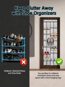 LMMAKE 1PC Over Door Hanging Shoe Organizer, 28 Pockets With 4 Metal Hooks, Wall/Closet Door Storage Bag For Shoes And Daily Sundries, Suitable For Apartment & Rental Home - Black - View 8