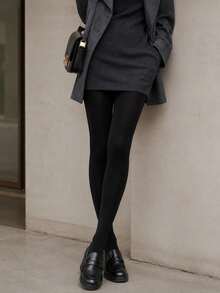 1pc Women's Black Lightweight Tights, Soft High-Stretch Slim-Look Pantyhose For Fall, Winter, Business, Office, Casual & Daily Wear - Black - View 1