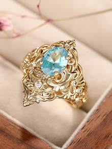 1pc Vintage Cubic Zirconia Ring For Women, Wedding Engagement Party Jewelry, Valentine's Day Gift - 1# - View 6