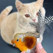 Realistic Cat Toy With Squeaking Sound, Plush Feather Cat Toy - Handmade Artificial Feather Cat Toy With Built-In Whistle And Touch Sensor, Battery-Free Smart Sensing Interactive Plush Bird Toy, Durable Feathers To Stimulate Hunting Instinct, Hanging Bird Toy Suitable For Solo Play And Hunting Fun, Suitable For All Breeds, Interactive Cat Toy, Pet Entertainment Design, Attract Pet Activity, Battery-Free - Multicolor - View 6