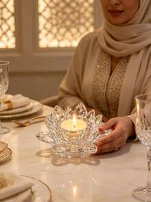 1pc Crystal Lotus Tea Light Candle Holder/Glass Tea Light Candle Holder Decor, Suitable For Christmas, Home, Wedding Party - Multicolor - View 14
