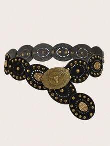 1pc Bohemian Western Style Vintage Patchwork Women's PU Belt, Jeans Accessory, Suitable For Party, Music Festival, Holiday - Brown Spliced Cross Metal - View 13