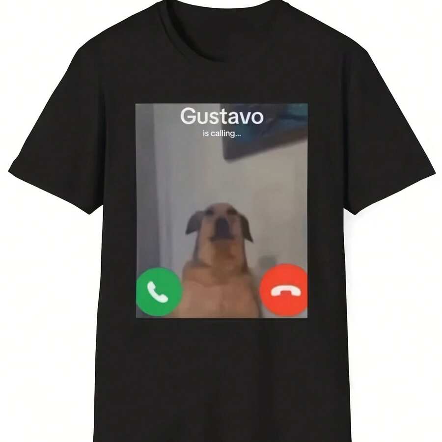 Gustavo The Dog'S Barking Joke T-Shirt, schwarzes lässiges Kurzarm Rundhals T-Shirt, Geschenk für Hundeliebhaber, Unisex lässige T-Shirts - Form - Übersicht 1