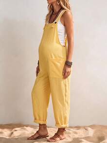 Yellow Women's Maternity Jumpsuits - Non-Stretchy Sleeveless Pocketed Overalls For Daily Casual - Yellow - View 3