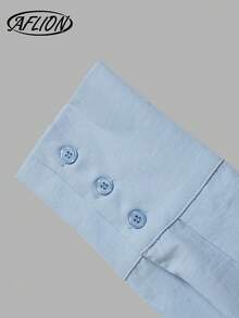 Aflion Women's Light Blue Zipper Lapel Long Sleeve Shirt, Side Ruched Fitted Cropped Top, Halloween Commute Daily Casual Blouse - Blue - View 6
