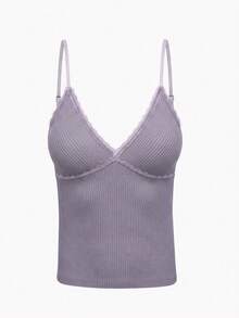 Lace V-Neck Sexy Camisole Bra For Women, Backless Padded Bralette Crop Top For Summer Casual - Purple - View 6